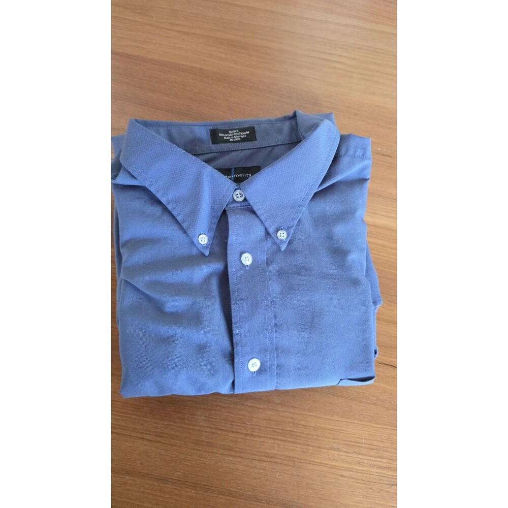 Oxford Men's Button Down Long Sleeve Shirt Size 18-18 1/2 34/35 XXL Blue READ